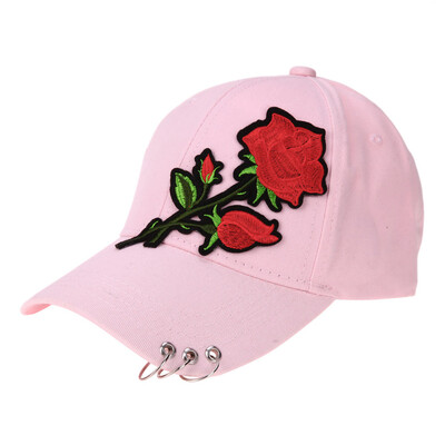 

Unisex Casual Baseball Cap Flower Embroidery Iron Ring Snapback Hat
