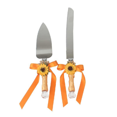 

Stainless Steel Wedding Cake Knife & Server Set Crystal Handle Cake Cutter with Flower Decoration for Wedding Anniversary Birthday