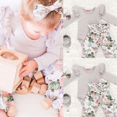 

Newborn Baby Girl 3PCS Clothes Romper Jumpsuit Bodysuit Long Pants Outfits