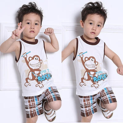 

Boys 2-7Y 2Pcs Set Short Sleeve T-shirt Tops Capri Pants Toddler Kids Outfits Sets