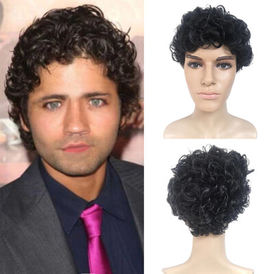 

〖Follure〗Fashion Man Black Short Cruly Mens Wig Party Wig Handsome Cool Natural Hair Wig