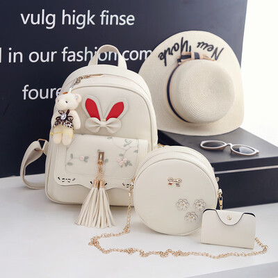 

Backpack female Korean version of the new pu leather simple versatile mother bag college wind four-piece bag