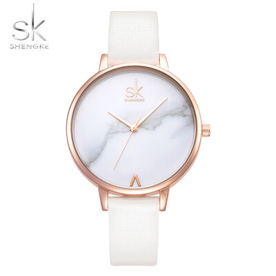 

Shengke Top Brand Fashion Ladies Watches Leather Female Quartz Watch Women Thin Casual Strap Watch Reloj Mujer Marble Dial 2019