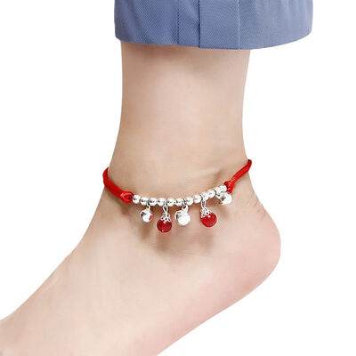 

Boho Red Thread Anklet Bracelet Silver Color Beads Foot Bracelet Chain String Halhal Anklet on the Leg Jewelry For Women Braclet