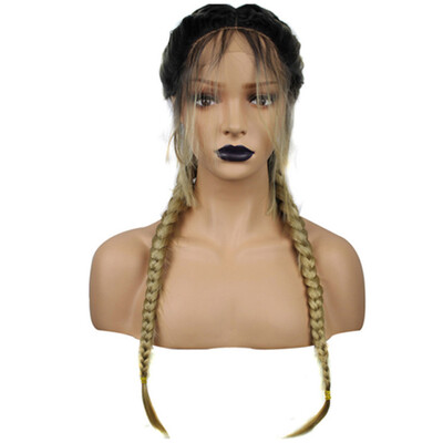 

〖Follure〗Synthetic Baby Hair Braided Double Lace Front Wig Long Black Ombre Black Wigs