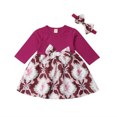 

Toddler Kids Baby Girls Flower Party Pageant Princess Long Sleeve Dress Clothes
