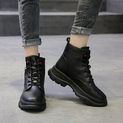 

Flat shoes thick soles short boots high uppers lace-up womens shoes martin boots solid color short boots cool autumn&w