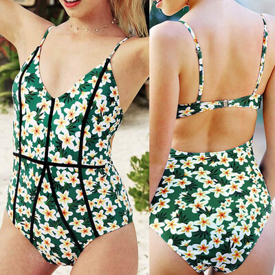

Roseonmyhand Women Print Jumpsuit Push-Up Padded Bra Beach Bikini One Piece Sexy Swimwear
