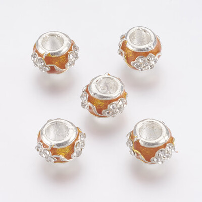 

Alloy European Beads Large Hole Beads with Enamel&Rhinestone Rondelle Goldenrod Silver 12x9mm Hole 5mm
