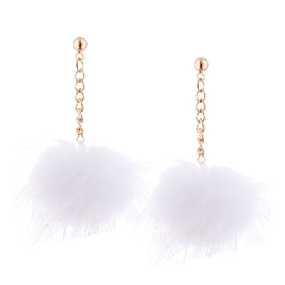 

Alloy Ear Studs Dangle Faux Fur Ball Earrings Golden White 50x30mm