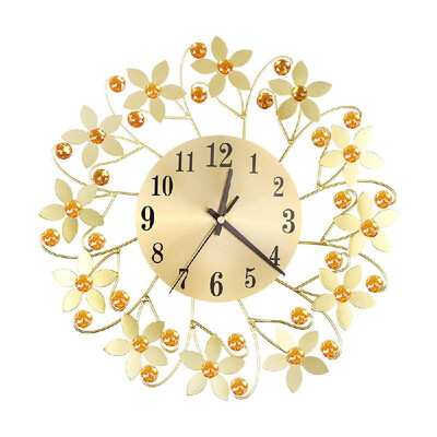 

Retro Luxury Flower Shape Diamond Round Quartz Clock Art Wall Clock Mute Home Living Room Decor