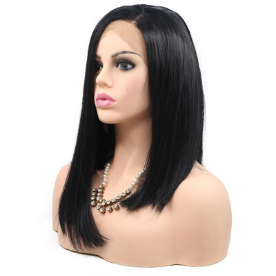 

Dolago Short Wig Synthetic Hair Straight Black lace front Wigs For Women