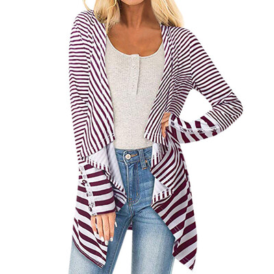 

Toponeto Womens Striped Open Front Long Sleeve Coat Parka Outwear Cardigan Coat Tops