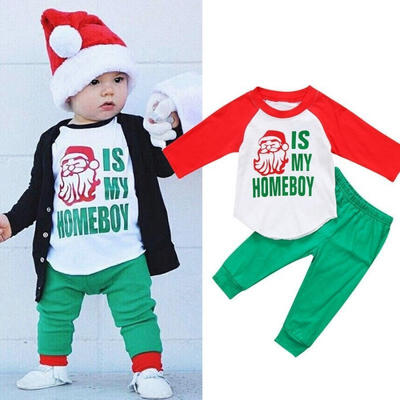 

2Pcs Casual Toddler Kids Boys Santa Tops T-shirt Pants Outfits Set Clothes 1-6Y