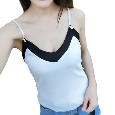 

Womens Slim Color Block V Neck Tank Top Sleeveless Knitted Casual Sleeveless Camisoles