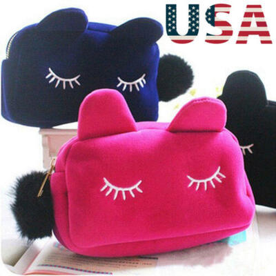 

USA Cute Lady Cosmetic Makeup Cartoon Animal Storage Bags Pen Pencil Pouch Cases