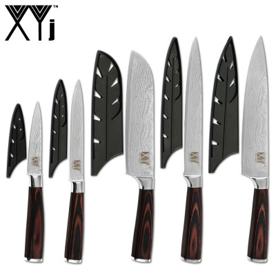

XYj Stainless Steel Knives Set 7cr17 Sharp Blade Free Covers Chef Knife Damascus Veins Cooking Tools