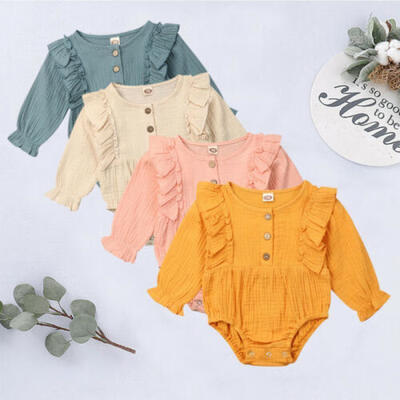 

UK Newborn Bodysuit Baby Girl Clothes Long Sleeve Romper Solid Outfit Sunsuit