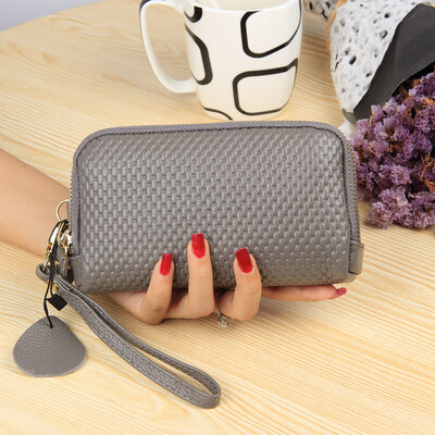 

2019 new melon seed double zipper leather clutch bag European&American fashion trend coin purse mobile phone bag