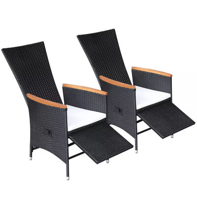

Reclining Garden Chairs 2 pcs with Cushions Poly Rattan Black