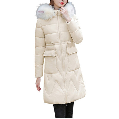 

Toponeto Women Fashion Outerwear Long Cotton-padded Jacket Pocket Drawstring Hooded Coats