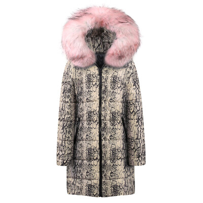 

Roseonmyhand Womens Winter Long Down Cotton Snake Print Parka Hooded Coat Jacket Outwear