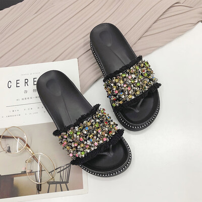 

Summer slippers women wear fashion 2019 new style shiny original style 100 network celebrities thick bottom a word lazy people coo