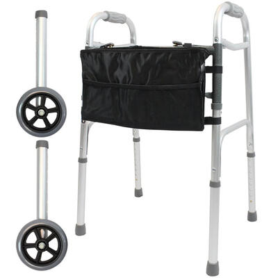 

Walker Health Care Supplies Aluminum Walking Medical Folding w 2 wheels Pocket