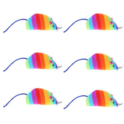 

6pcsset Rainbow Simulation Mouse Shape Cat Toys Kitten Teasing Plaything