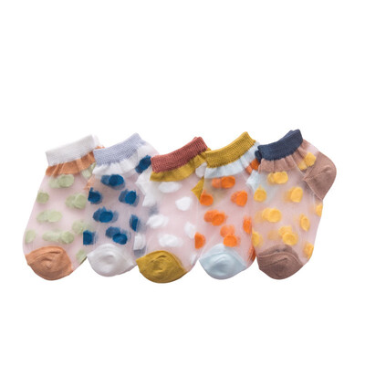 

EBUFANG 5 pairs childrens socks summer thin section striped transparent yarn girls socks 1-8 years old 10302