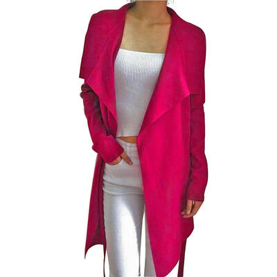 

Solid Color Elastic Cardigan Tops Irregular Lapel Woolen Coat Women Outwear
