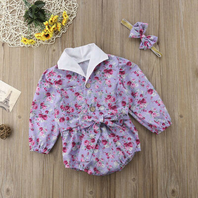 

Newborn Baby Girl Long Sleeve Floral Shirt Romper Jumpsuit Bodysuit 2Pcs Set