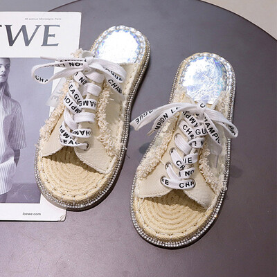 

Slippers women summer Joker fashion wear flat retro tie slip Korean slippers