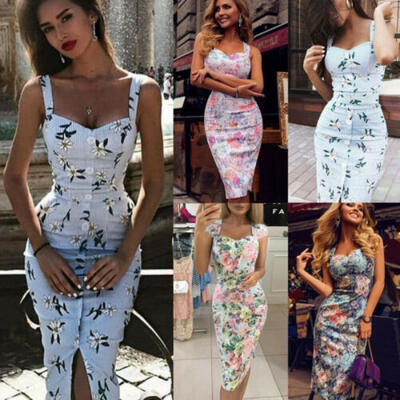 

New Womens Sexy Deep V neck Dress Floral Bodycon Party Cocktail Club Dresses USA