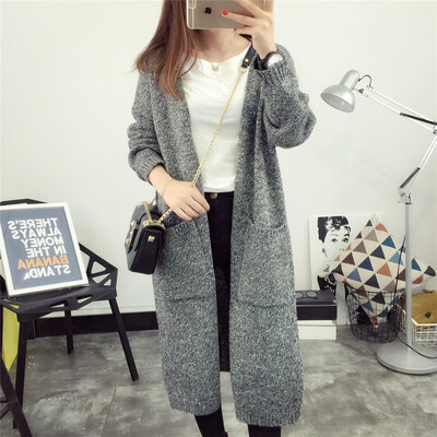 

New autumnwinter 2018 hollow back sweater jacket grey loose knitted sweater thickened cardigan woman