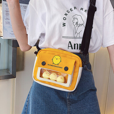 

Summer small fresh canvas bag handbag 2019 new fashion girl shoulder bag ins net red transparent small bag