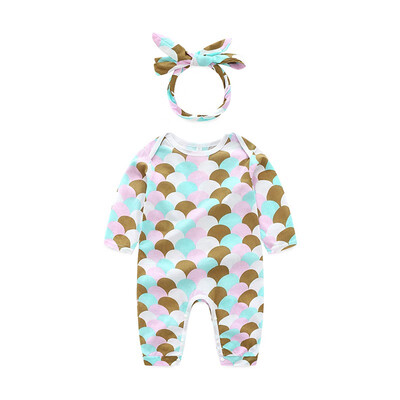 

Spring Newborn Girls Boys Cotton Rompers Set Long Sleeve Floral Print JumpsuitHeadband Toddler Infant Baby Playsuit 2Pcs