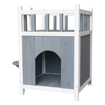 

Wooden Pet Dog Cat House Furniture Shelter Condo with Balcony IndoorOutdoor