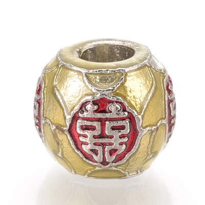 

Alloy Enamel European Beads Large Hole Beads Rondelle with Chinese Character Xi Platinum Yellow 14x115mm Hole 5mm