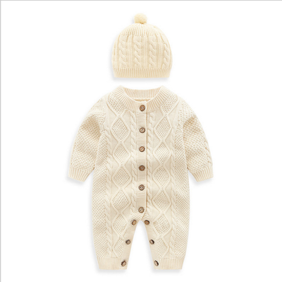 

2PCS Newborn Baby Girl Boy Autumn Winter Clothes Sweater JumpsuitHat Outfit Set