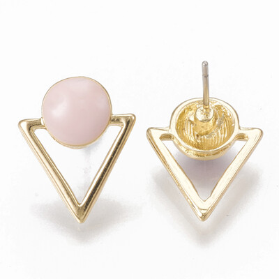 

Alloy Stud Earrings with Enamel Triangle with Flat Round Light Gold Pink 16x13mm Pin 07mm