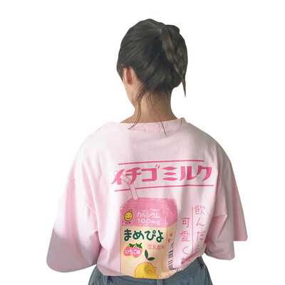 

Women Fashion Concise Casual Loose Cartoon Pattern Short Sleeve All-match Round Collar T-shirt