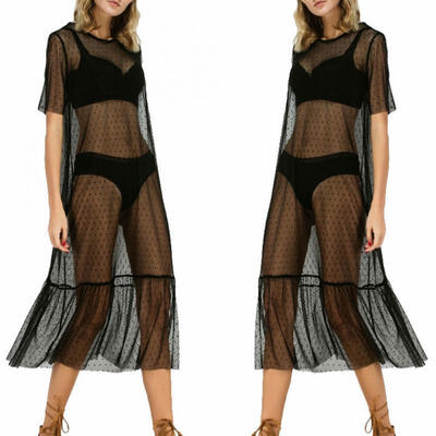 

Summer Women Long Maxi Polka Dots Loose Beach Sundress Dress Bikini Cover Up
