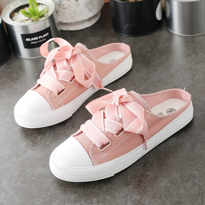 

Summer 2019 new small white canvas shoes women Joker breathable lazy one&a half slippers students flat summer