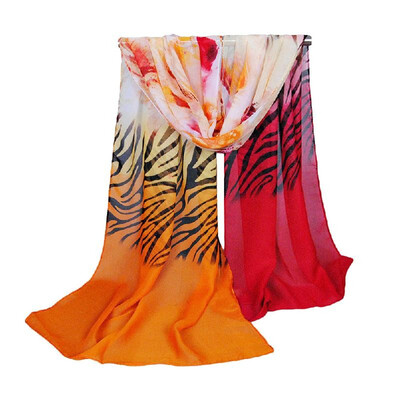 

New Women Chiffon Scarf Contrast Color Zebra Flower Print Colorful Long Shawl Pashmina