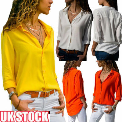 

Women Casual Long Sleeve Blouse Loose Tops Ladies Office Work Plain Collar Shirt