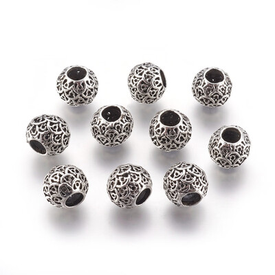 

Alloy European Large Hole Beads Round Antique Silver 11115x10mm Hole 5mm