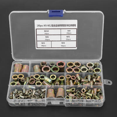 

Greensen 190Pcs M3-M12 Plated Carbon Steel Flat Threaded Rivet Nut Flange Rivnut Nutsert Fastener