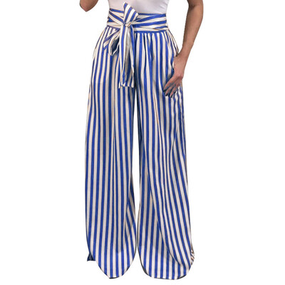 

Women Striped High Waist Harem Pants Women Bandage Elastic Waist Casual Pants