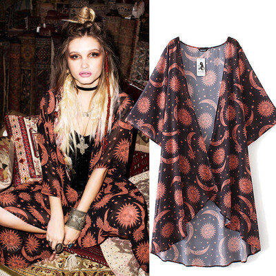 

Roseonmyhand Women Floral Print Chiffon Loose Shawl Kimono Cardigan Top Cover up Shirt Blouse